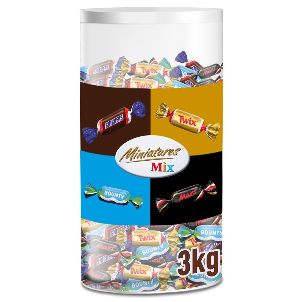 Mix de miniatures, Mars, Snickers, Bounty & Twix, Barres Classiques en format mini, 296 Barres, 3Kg Bonbons Chocolat Naty Shop