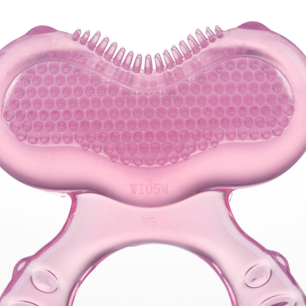 Nuby Teethe-eez Anneau de dentition en silicone souple | Aide à la dentition en silicone avec surface texturée pour masser les gencives | Housse hygiénique incluse | Rose | A partir de 3 mois