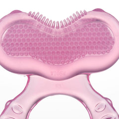 Nuby Teethe-eez Anneau de dentition en silicone souple | Aide à la dentition en silicone avec surface texturée pour masser les gencives | Housse hygiénique incluse | Rose | A partir de 3 mois