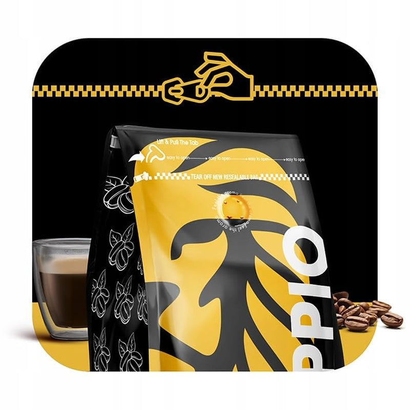 Doppio Crème & Saveur 1KG | Café en grains 80% Arabica et 20% Robusta | avec des notes de cacao, de noix et de caramel | Torréfaction fraîche et moyenne, faible acidité | pour expresso | Café Orque Bleu