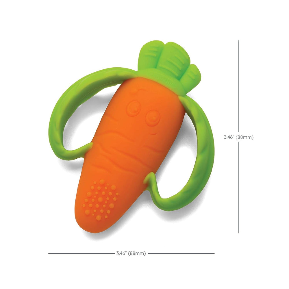 Infantino Lil' Nibbles, anneau de dentition en silicone texturé, jouet de dentition pour bébé sans BPA, doux, facile à tenir, stimulation sensorielle pour nourrissons, carotte