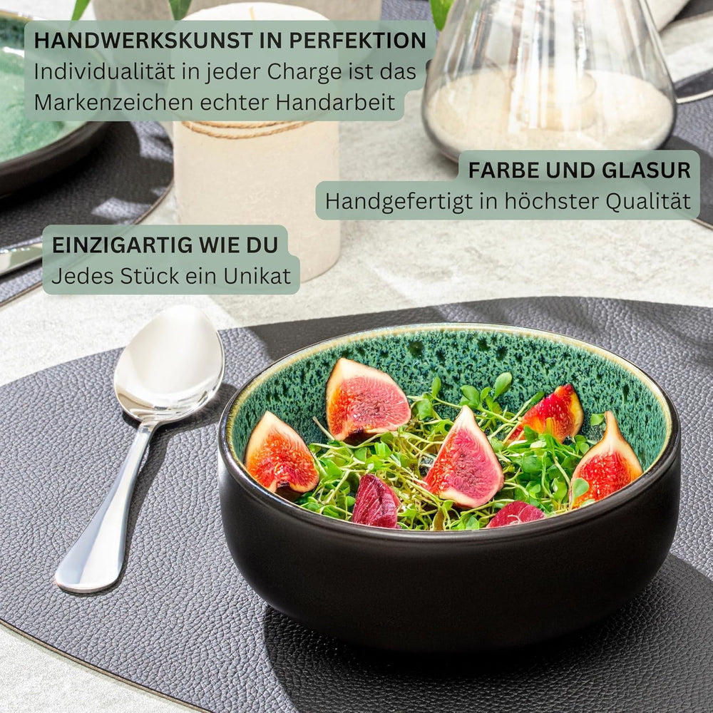 SÄNGER Greenwich | Service de table en grès, 18 pièces, service d'assiettes pour 6 personnes, service de table (6 assiettes plates, 6 assiettes à dessert, 6 bols), vert, résistant aux rayures, vaisselle | LA COLLECTION VALEUR