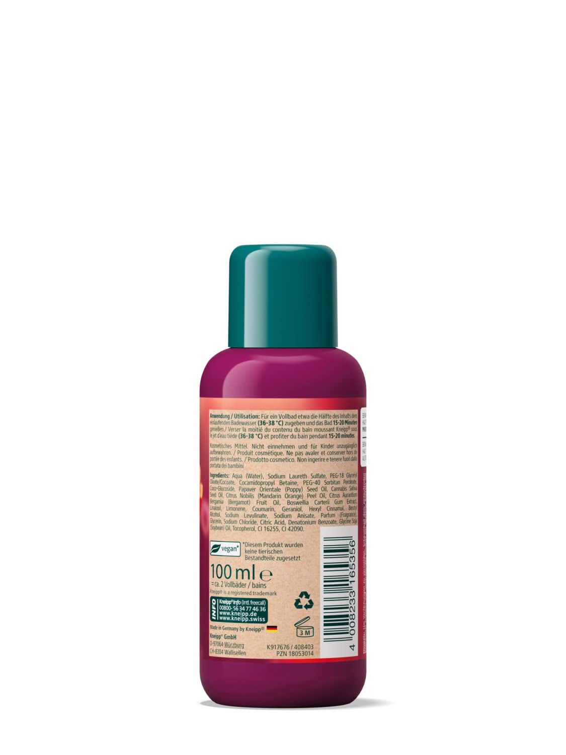 Kneipp Aroma, additif de bain aux huiles naturelles de coquelicot rouge et de chanvre, pour une sensation de peau douce et lisse, 100 ml Douche et bain Naty Shop