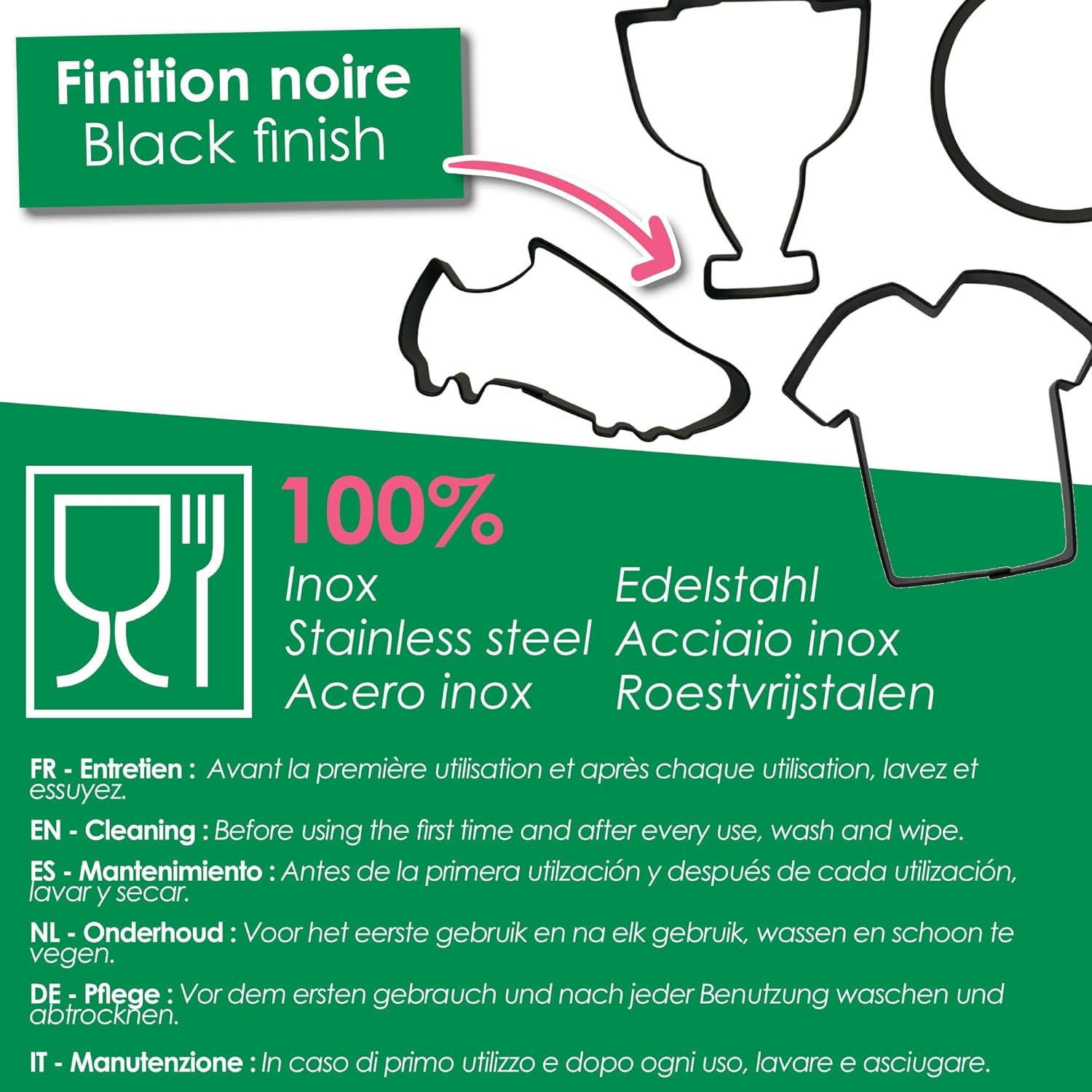 SCRAP COOKING 4 Emporte-pièces en Forme de Football - Emporte-pièces en Acier Inoxydable - Football, T-Shirt, Chaussure, Tasse - Mini Moules à Gâteaux - Accessoires de Pâtisserie, Décorations d'Anniversaire - 2086