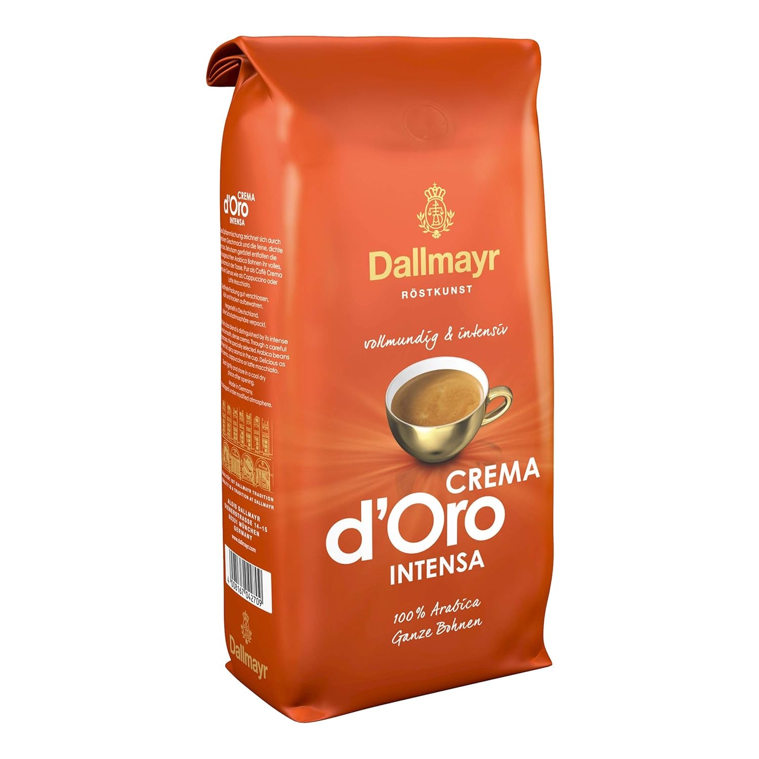 Café Crema d'Oro Intensa, café moulu, café torréfié, grains entiers, café en grains, 8 x 1000 g