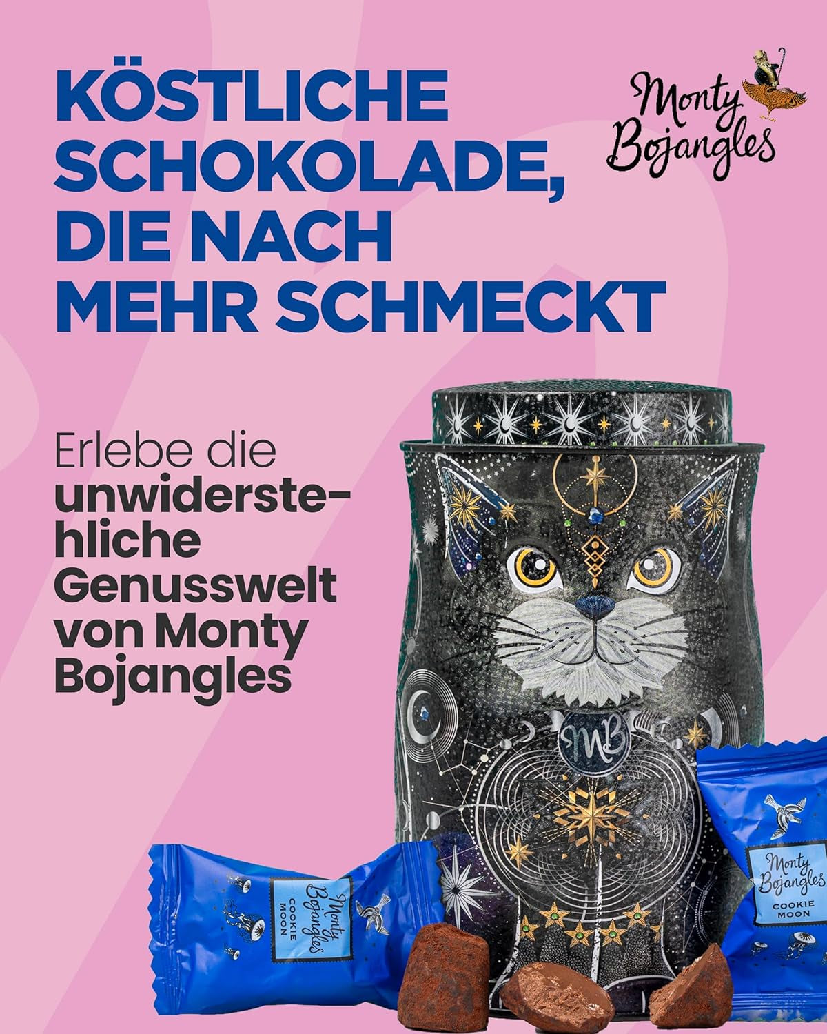 Monty Bojangles Savanna Gold Truffes au chocolat (135 g) Coffret cadeau praliné en poudre de cacao dans une boîte collector individuelle au design de chat Flutter Scotch Flavor