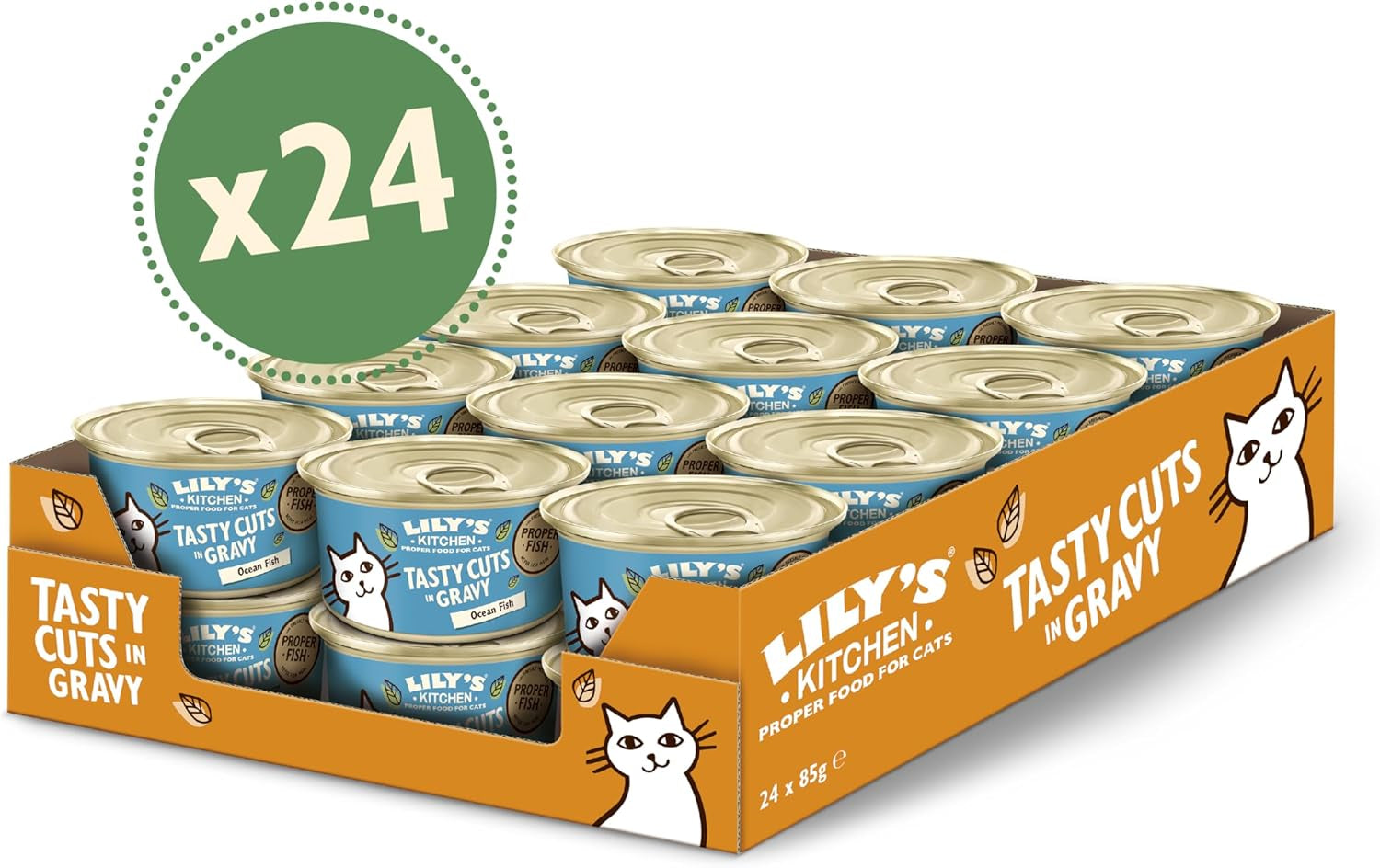 Lily's Kitchen Fish Tasty Cuts Nourriture humide pour chats - Paquet de 24 (24 x 85g) Délicieux morceaux de poisson en sauce pour chats