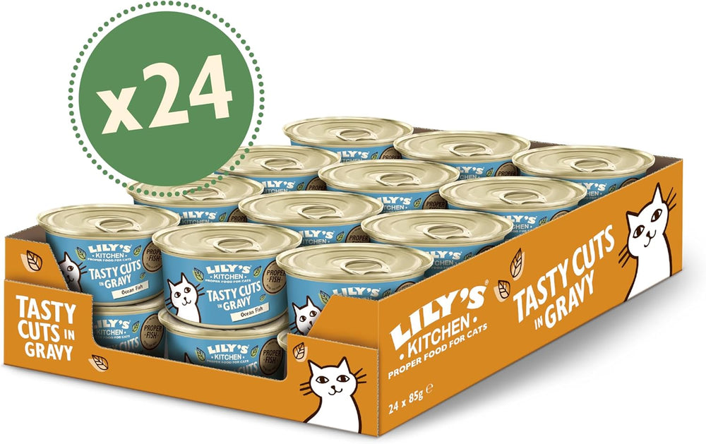 Lily's Kitchen Fish Tasty Cuts Nourriture humide pour chats - Paquet de 24 (24 x 85g) Délicieux morceaux de poisson en sauce pour chats