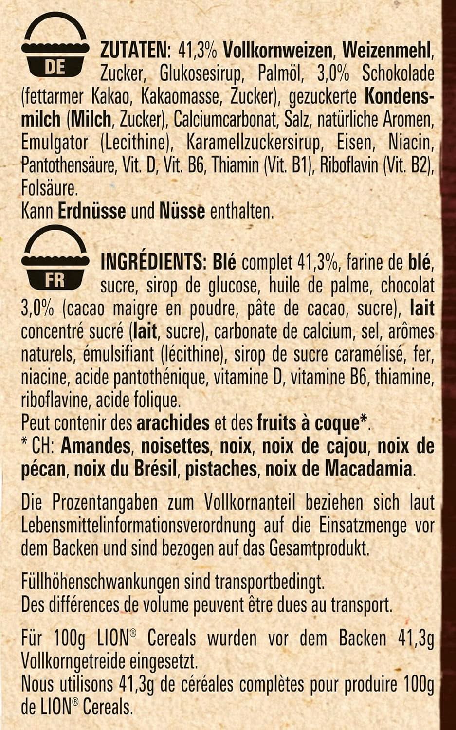 Céréales LION, Céréales chocolat au caramel et farine complète 41%, paquet 8 x 400 grammes Cereal Naty Shop