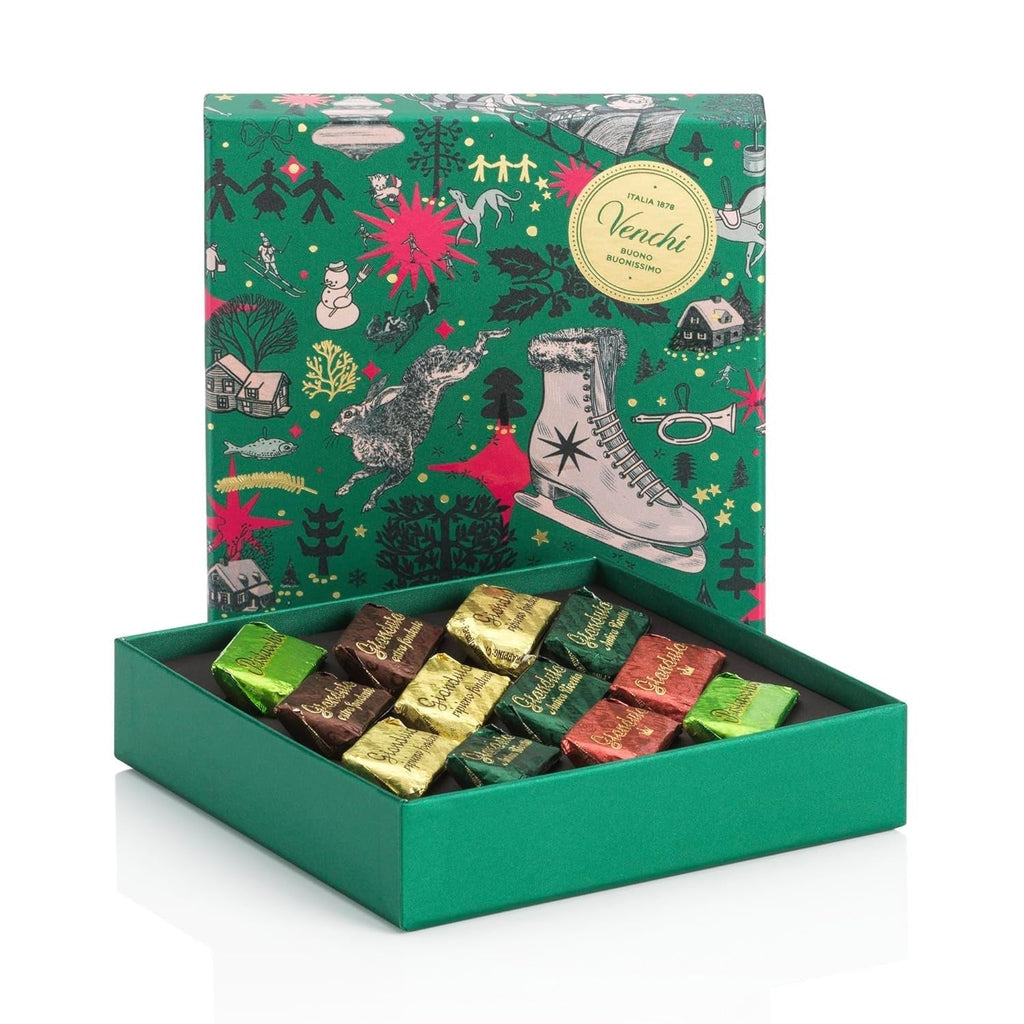 Venchi - Christmas Collection - Cutie cadou cu diverse tablete de ciocolată și ciocolată Chocoviar Bomboane de Ciocolata Naty Shop Gianduiotti