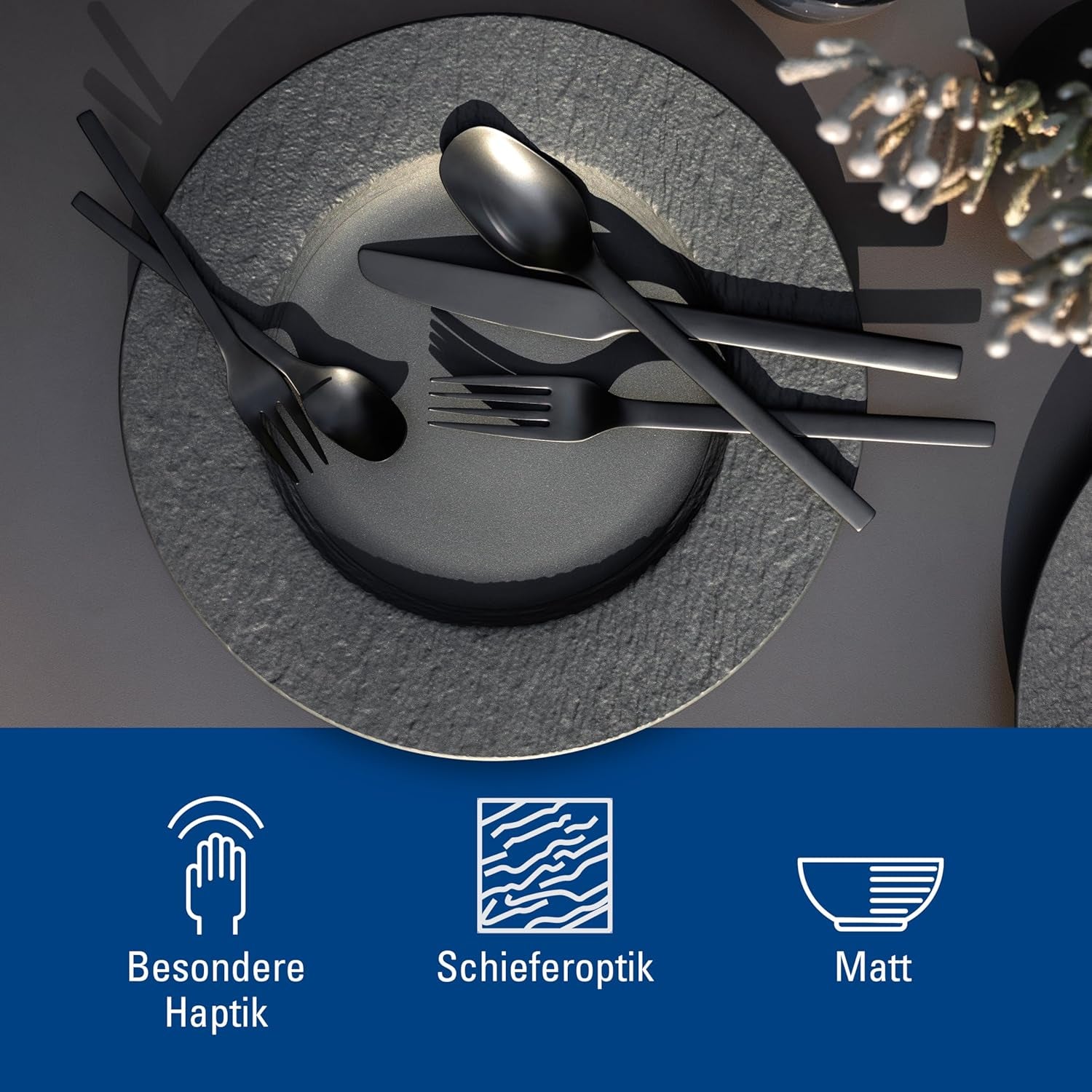 Villeroy & Boch - Manufacture Rock Service de Vaisselle, 6 Pièces, Service de Vaisselle pour 2 Personnes, Porcelaine Premium, Noir