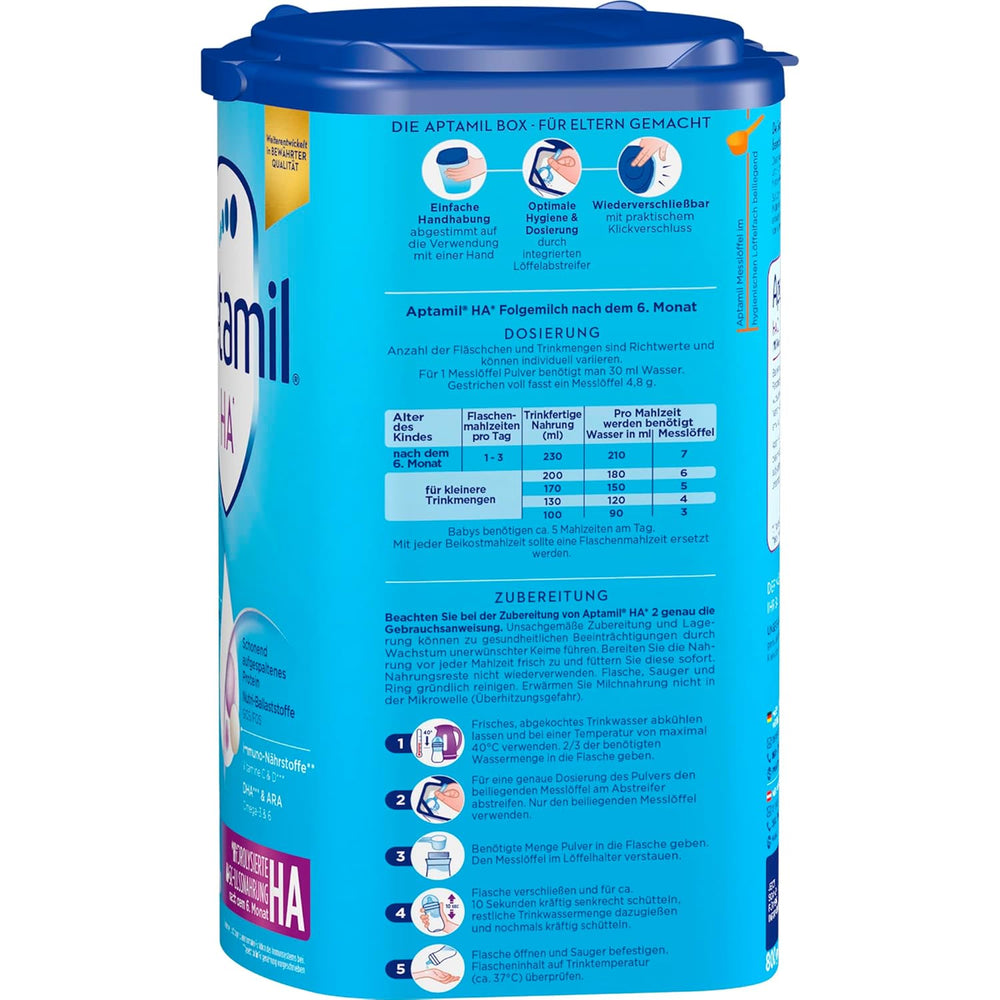 Aptamil HA 2 – Formule de suite après 6 mois, avec Oméga 3 et 6, DHA, ARA et ALA, Sans lactose, Sans huile de palme, Aliment pour bébé, Lait en poudre, 1 x 800 g (Pack de 4)