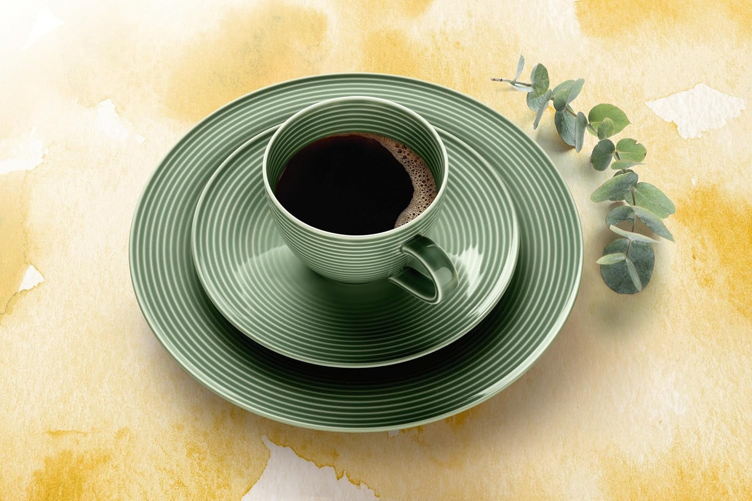 Service à café SELTMANN WEIDEN avec 18 pièces BTR - Beat - Forme : Ronde avec relief cannelé - style moderne - vert sauge - Color Glaze