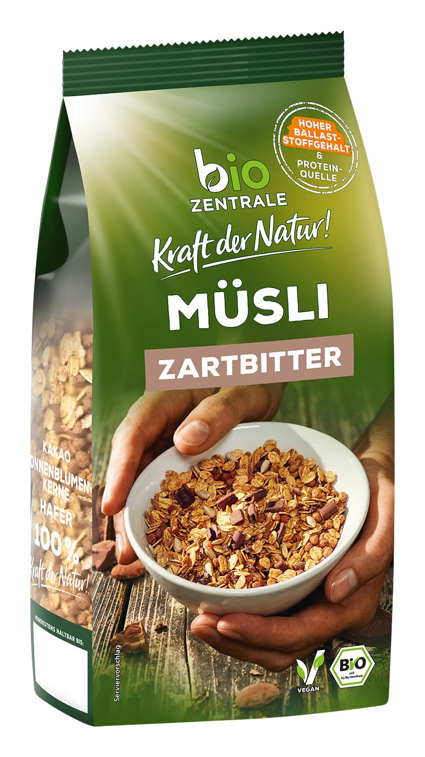 Muesli Biocentral au chocolat noir | 500g Bio Végétalien | Idéal pour le petit-déjeuner et votre tasse de muesli à emporter | Alternative aux barres de muesli