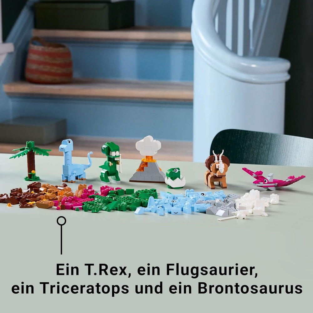 LEGO Classic Kreative Dinosaurier, Bauset mit Modellen und Tierfiguren aus Steinen, fantasievolles Spielerlebnis, Geschenk für Jungen und Mädchen ab 5 Jahren, inklusive T.Rex und Triceratops 11041