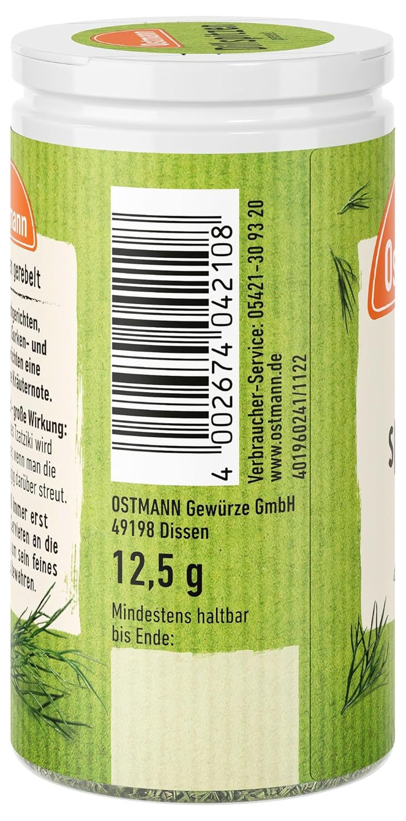 Ostmann Gewürze - Dillspitzen gerebelt | Idéal pour les salades de pommes de terre, les plats de poisson et la sauce moutarde 12,5 g in der Streudose