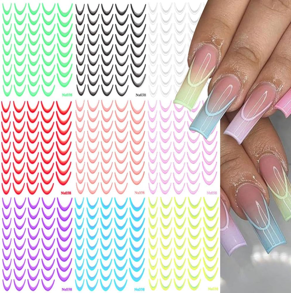 9 couleurs autocollants pour ongles français autocollants pour ongles français auto-adhésif feuille d'ongle ongles français autocollants dégradés pointe française autocollants pour ongles nail art autocollants de conception d'ongle accessoires pour ongles