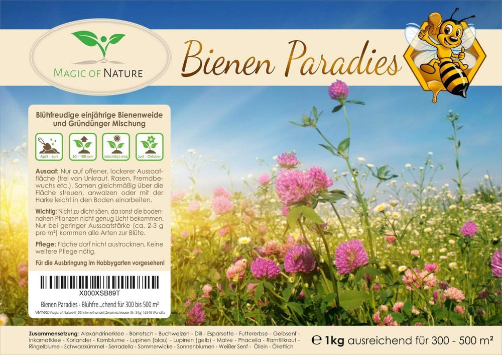 Mélange de graines de fleurs Magic of Nature - Bee Paradise - 1 kg - Facile à utiliser - Apiculture fleurie - Conseils de semis - Pour 300 à 500 m²