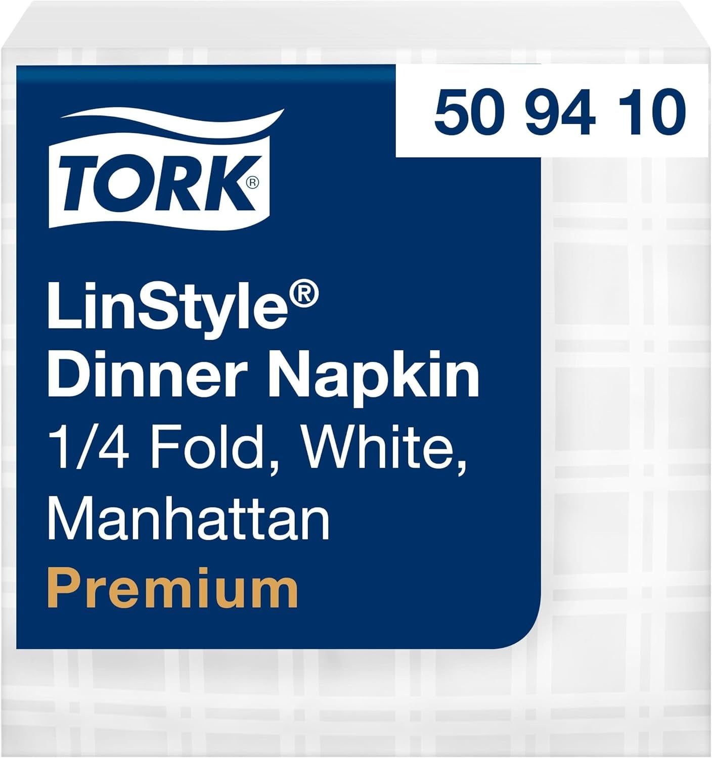 Serviettes de table Tork Linstyle blanches, pliées en 1/4, 19,5 × 19,5 cm, 14 × 50 serviettes, 509410