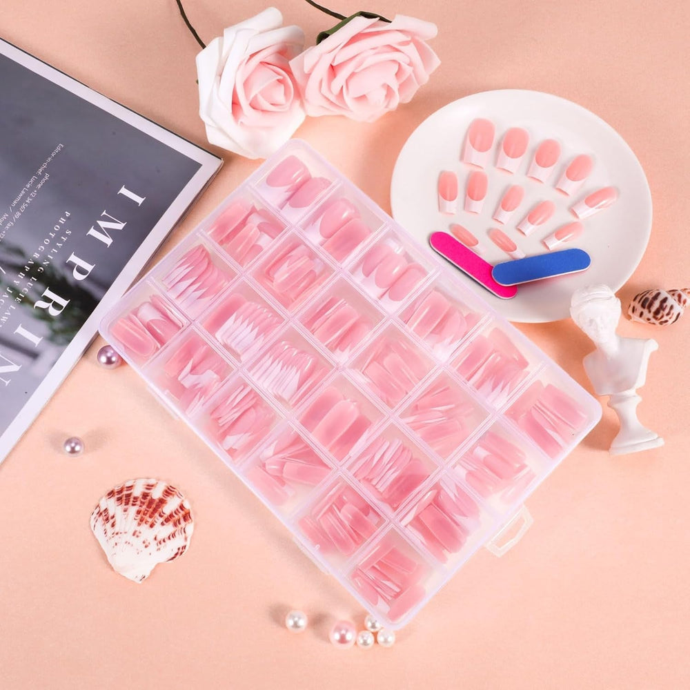360pcs Ongles Artificiels Ongles Français Moyen Rectangle Faux Ongles Faux Ongles Naturels DIY Faux Ongles Conseils avec Lime à Ongles Presser sur Faux Ongles pour Dames et Femmes