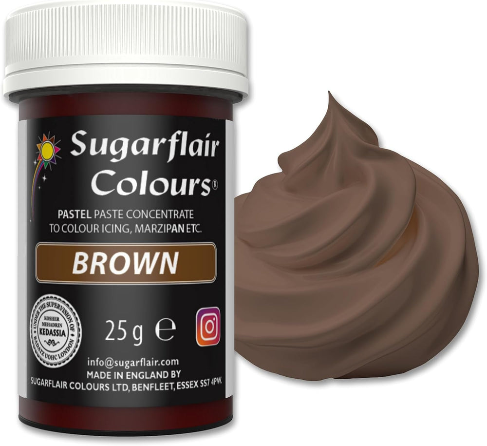 Pâte colorante alimentaire brune Sugarflair, colorant alimentaire pastel hautement concentré pour crème au beurre, fondant, glaçage royal, décorations de gâteaux et plus encore ! Colorant alimentaire vibrant! - 25g