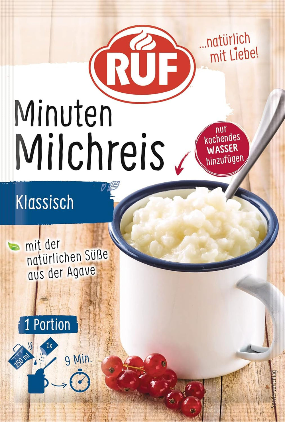 RUF Tassen-Grießbrei Klassisch, Instant Grießbrei Aus Der Tasse, Tassengericht Ideal Für Unterwegs or der Zwischendurch, Fertig in 5 Minuten, 1 X 58G Cereale Naty Shop 55 G (1Er Pack) Milchreis
