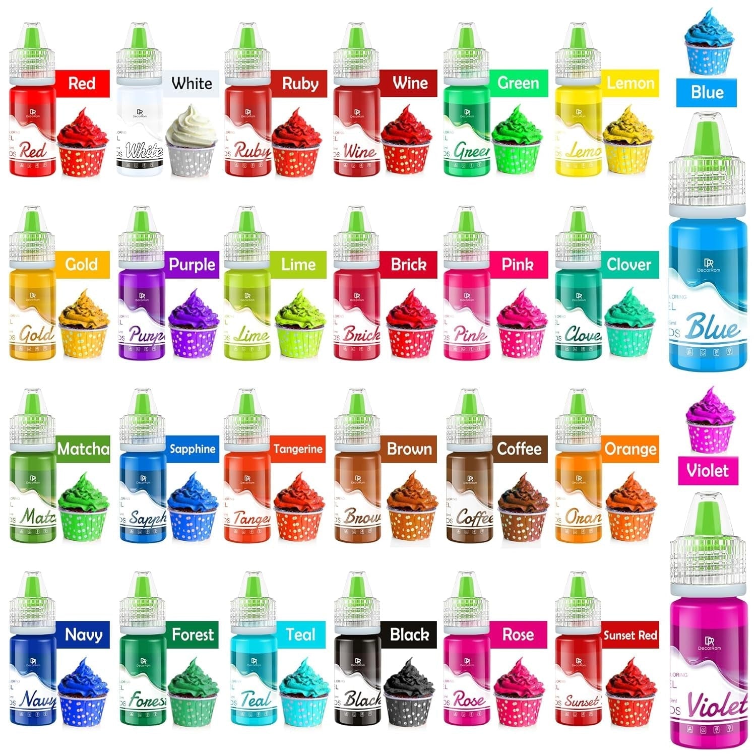 Colorant alimentaire en gel - 26 couleurs de colorant alimentaire en gel concentré pour la décoration de gâteaux, la pâtisserie, les biscuits, les macarons - Colorant alimentaire sans sucre pour les boissons, la décoration de gâteaux, le slime DIY, les œufs de Pâques - 6 ml chacun