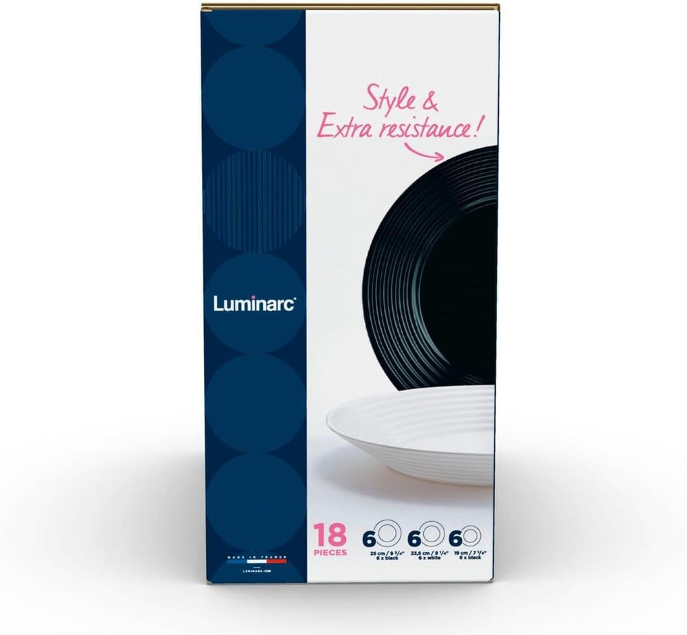 Harena N&b Glasgeschirr, 18 pièces, pour 6 personnes, blanc et noir