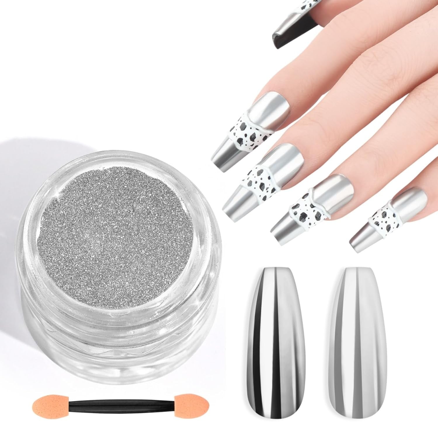 Saviland Chrome Nail Powder Set - Rose Laser Chrome Nail Powder Effet Miroir Laser Nail Art, Nail Glitter Manucure Poudre Décorative avec Bâtons Éponge, Nail Glitter Powder Nail Salon
