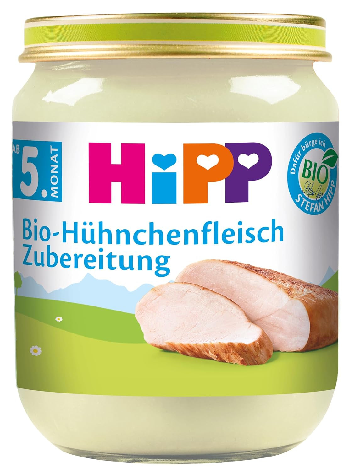 Préparation de poulet bio HiPP (6 x 125g), à l'huile de colza bio, sans gluten, sans sel ajouté, meilleure qualité bio