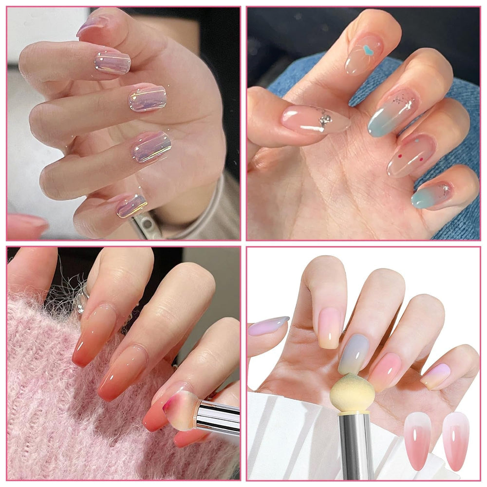 2 pièces Nail Art Rendering-Werkzeuge Doppelter Kopf, éponge pinceau applicateur Inkl 8 Ersatzköpfe, Nail Art Schwamm et Tupfpinsel (blanc, rose)