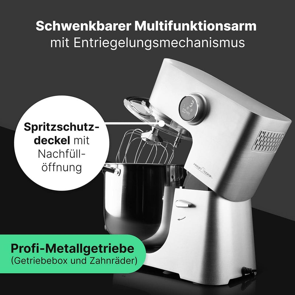 Proficook® Machine de cuisine avec XXL 12L Schüssel | Machine à laver avec moteur Longlife-Profi 2500W | Métallurgie et affichage LED | Robot Culinaire Pour Bis Zu 8,5 Kg Pâte | 13 vitesses | PC KM 1254 Mère et Enfant Naty Shop