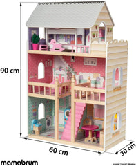 A405 Maison de poupée éclairée par LED - 3 étages et ensemble de meubles - Maison de jeu en bois comprenant des accessoires : cuisine, salle de bain, chambre à coucher - Cadeau pour les filles de 3 ans et plus Maisons de poupées Naty Shop