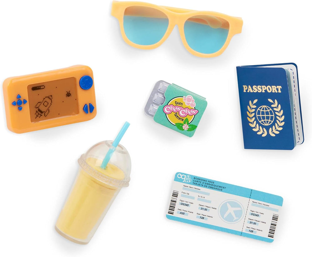 Our Generation - Milo - Poupée garçon de 46 cm - Yeux marron réalistes et cheveux bruns bouclés - Bagages à roulettes et accessoires de voyage - Jeu de simulation - Jouet pour 3 ans et plus