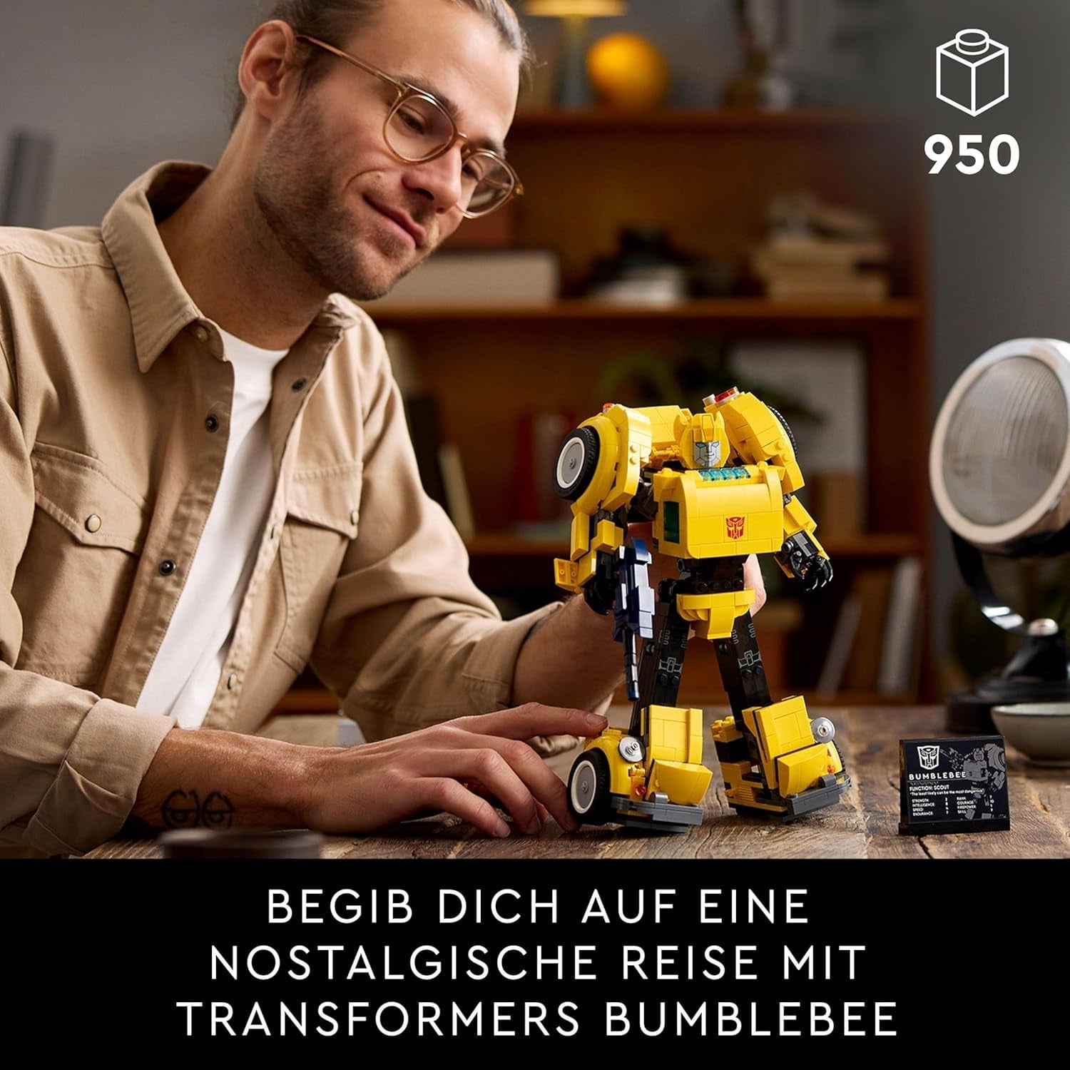 LEGO Icons Transformers Bumblebee, figurine robot à collectionner pour adultes, ensemble de construction de film pour les fans de science-fiction, peut être transformé en voiture, jouet d'aventure 10338 Ensembles de construction Besuche den LEGO-Store