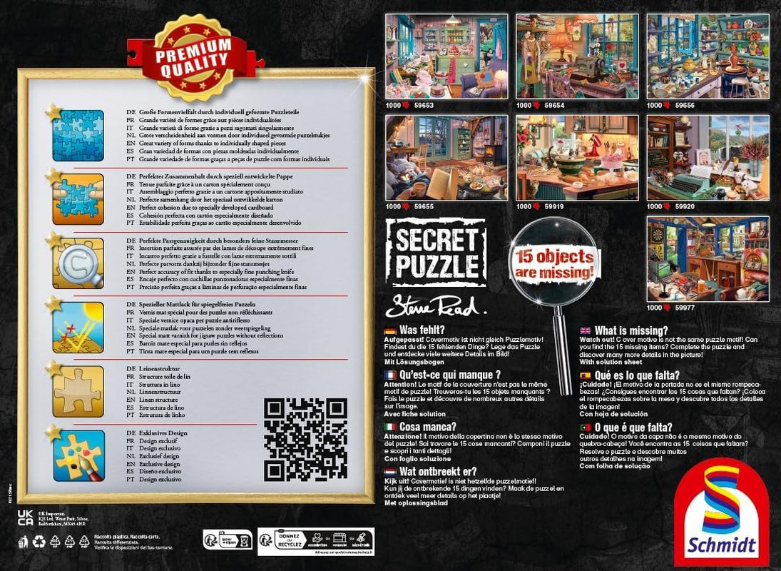 Schmidt Spiele 59656 L'atelier de l'artiste, puzzle secret 1000 pièces Naty Shop Puzzle