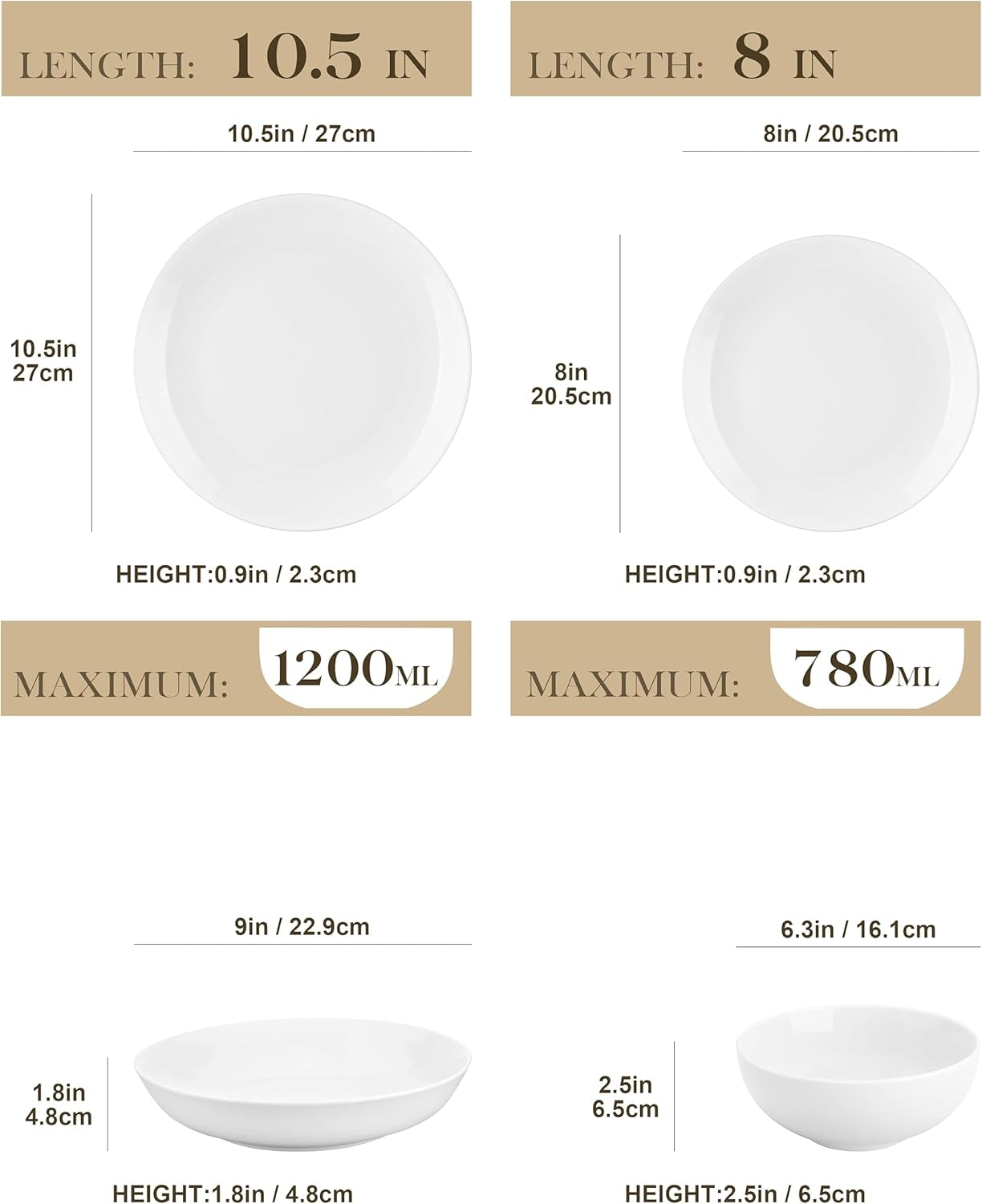 MALACASA Service de table pour 12 personnes, service de table moderne en porcelaine Amelia 48 pièces, service de table avec 12 assiettes plates, assiettes à dessert, assiettes Suma et bols à céréales, service de table moderne pour 12 personnes – Blanc
