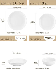MALACASA Service de table pour 12 personnes, service de table moderne en porcelaine Amelia 48 pièces, service de table avec 12 assiettes plates, assiettes à dessert, assiettes Suma et bols à céréales, service de table moderne pour 12 personnes – Blanc
