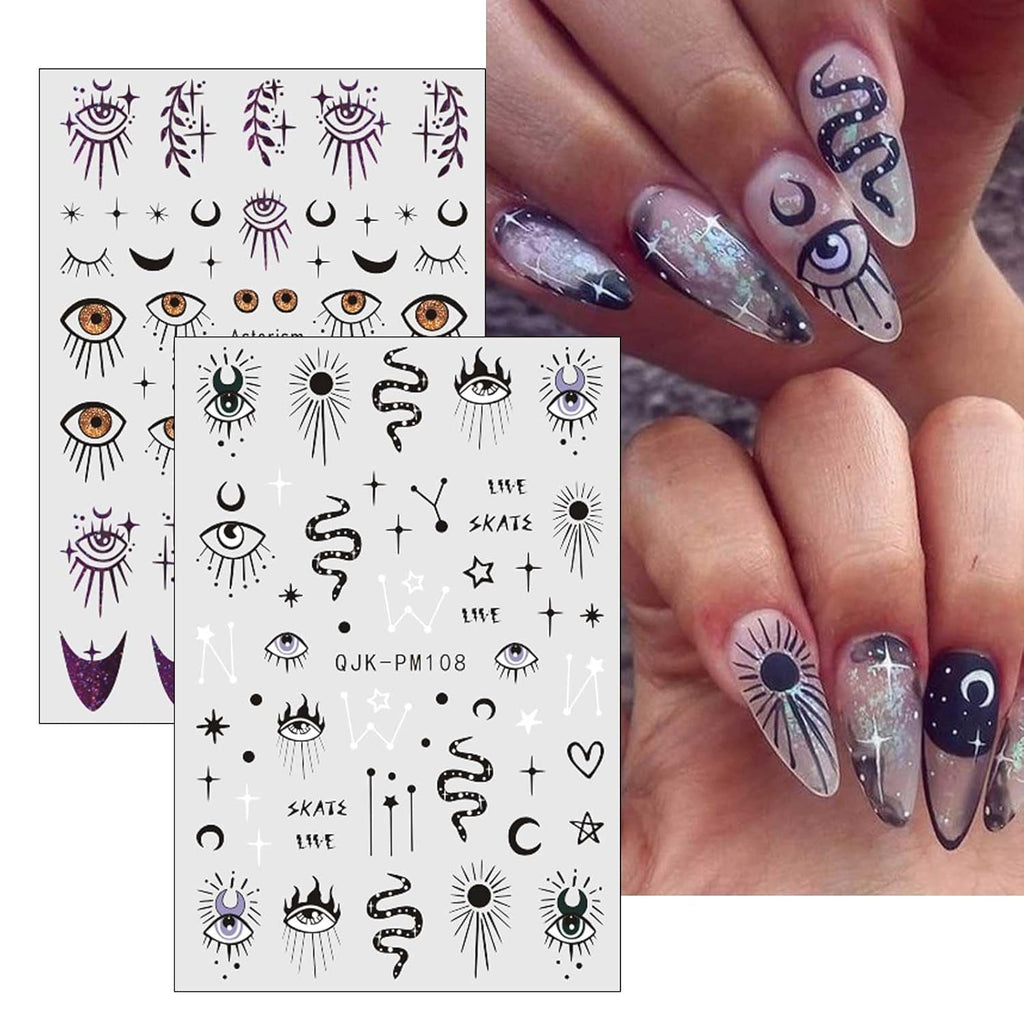 Jmeowio Nagelsticker Mond Stern Sonne 9 Blatt Nail Art Sticker Selbstklebend Nagelaufkleber Bunte Dekoration Nageldesign Zubehör
