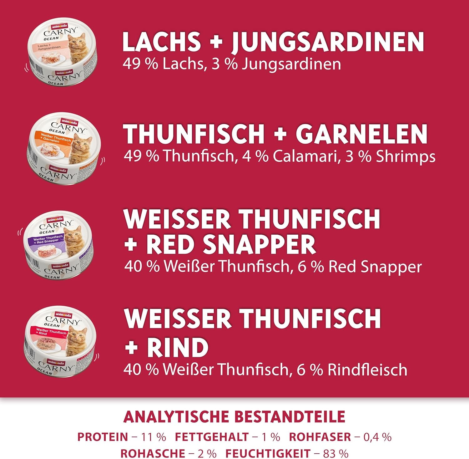 animonda Carny Adult Ocean Marine Variety No. 1 (12 x 80 g), nourriture humide pour chat adulte, nourriture humide aux filets de poisson tendres, nourriture pour chat sans céréales et sans sucre