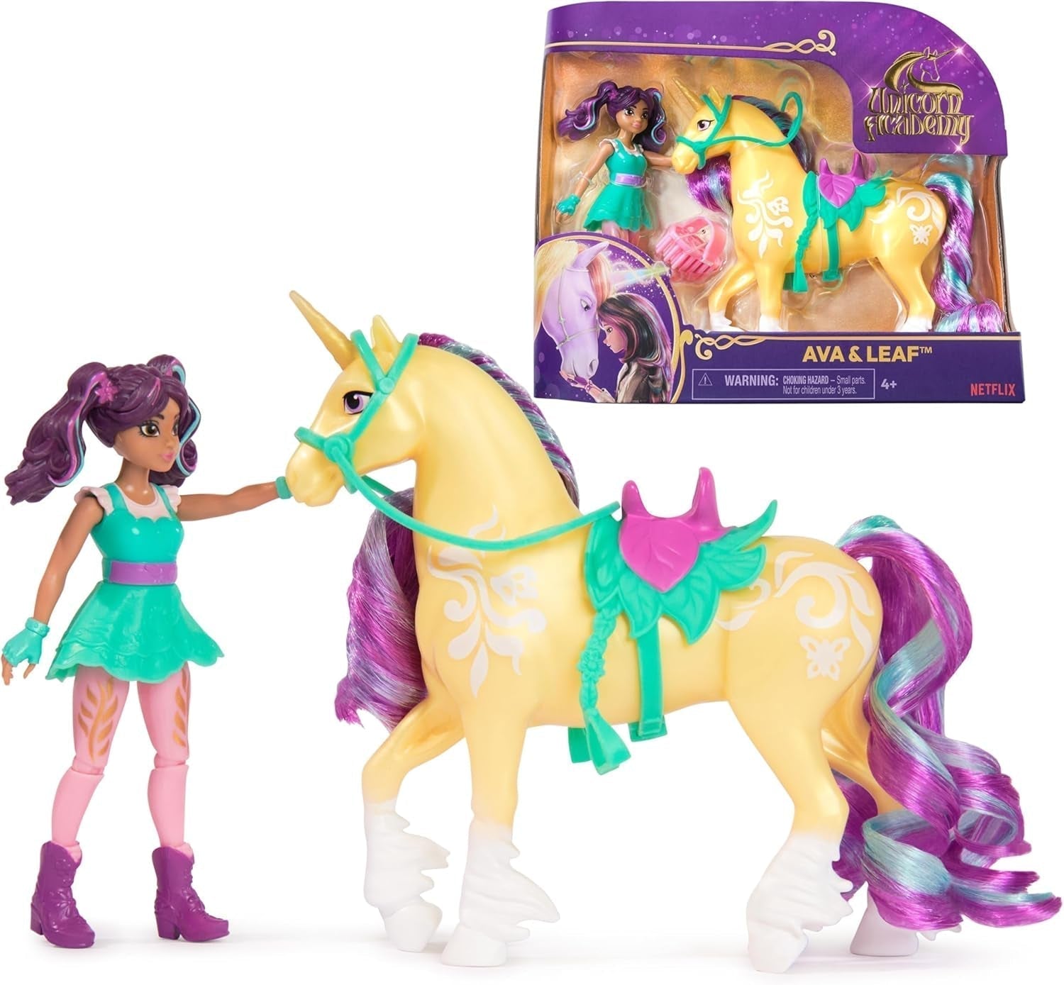 Unicorn Academy AVA et Unicorn Leaf Set - Figurines originales d'environ 12 cm de haut de la populaire série Netflix Avec deux accessoires et brosses à cheveux Pour un jeu de rôle imaginatif, pour les enfants à partir de 4 ans Figurines d'action Naty Shop Titre par défaut