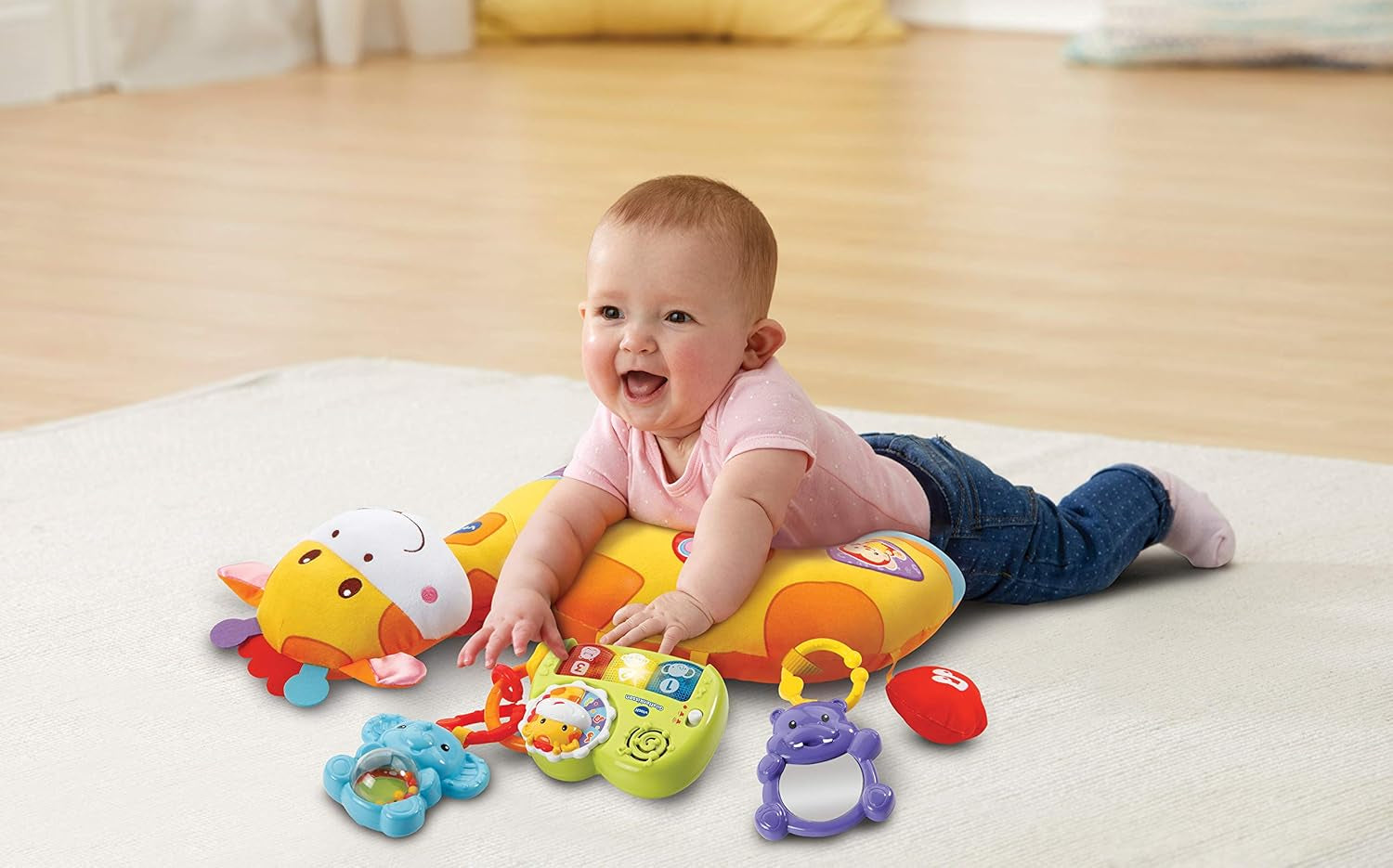 Vtech Oreiller bébé girafe - Oreiller mignon pour câliner, jouer allongé et hochet - Pour 0-24 mois Jouets pour bébé Naty Shop
