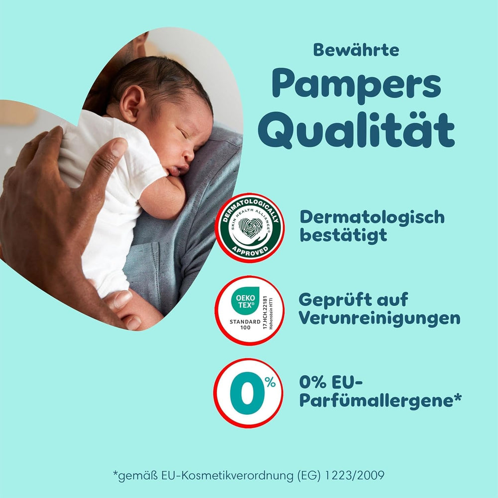 Pampers Premium Protection Pants Größe 6, 78 Windeln, 13kg-19kg, Mit 360° Passform, 2x breiteren Bündchen als vorher für Komfort & Schutz + 10 Stück Pampers Aqua Baby-Feuchttücher enthalten