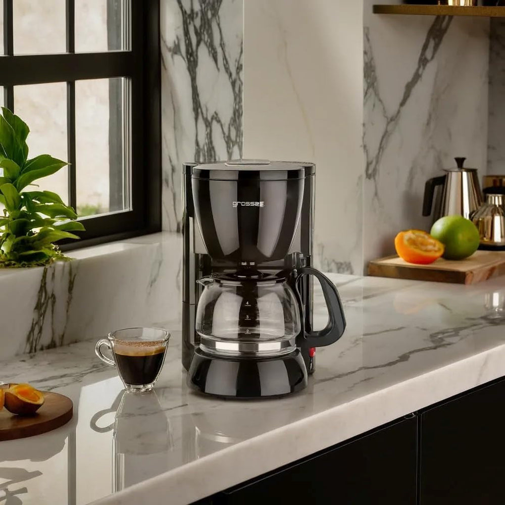 Cafetière à gros filtre avec carafe en verre KA 12.17 | 0,6 litre pour 4 tasses de café | 600 watts | Noir - Acier inoxydable