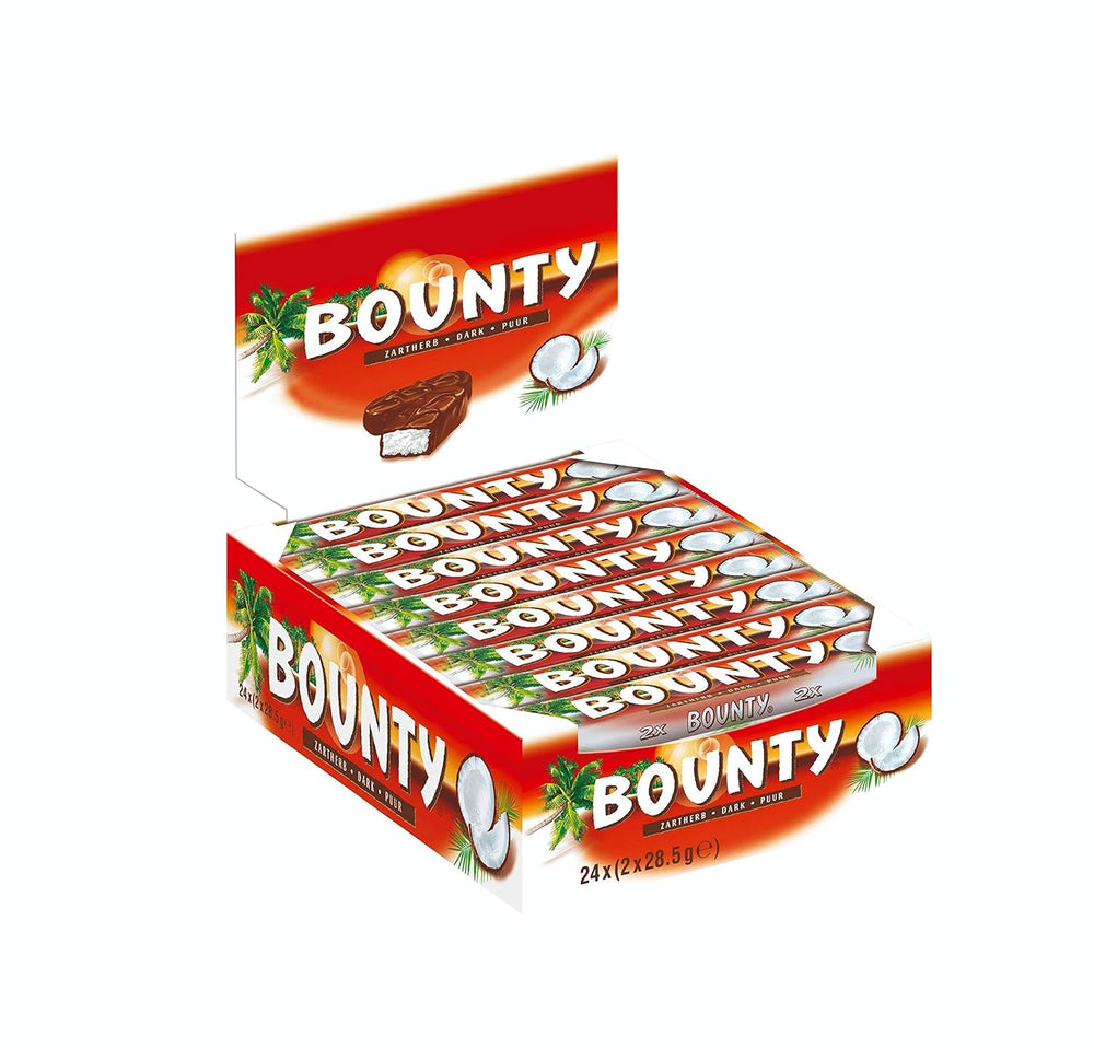 Barres de chocolat Bounty saveur chocolat et noix de coco 24 barres dans un paquet (24 x 57 g)