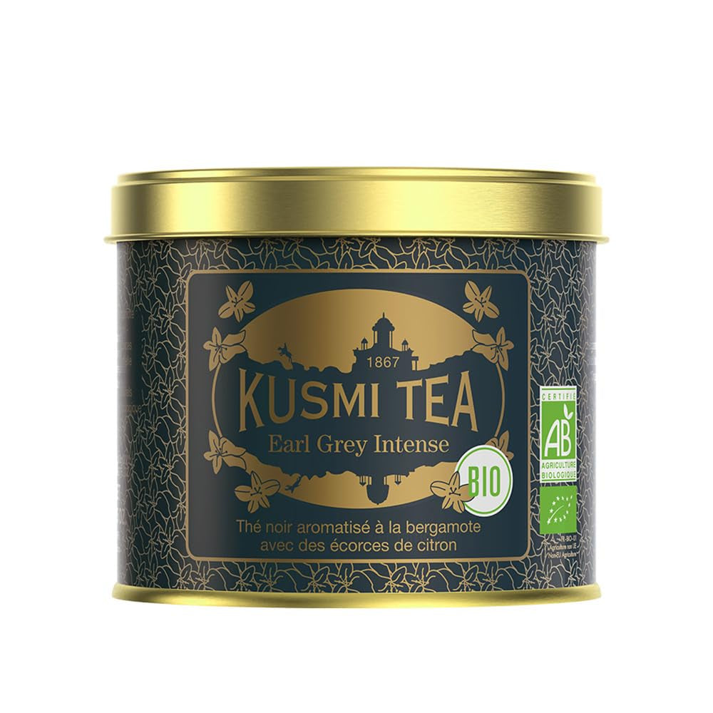 Kusmi Tea - Earl Grey Intense - Thé noir Earl Grey bio à la bergamote forte et au citron épicé - Thé en vrac - Boîte métal 100 g - Quantité pour environ 50 tasses