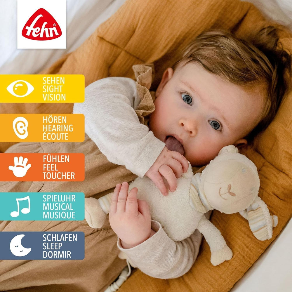 Fehn boîte à musique bébé somnifère mouton - peluche avec accessoire - chanson somnifère "Brahms berceuse" - jouet pour enfants pour le voyage et la maison - jouets musicaux pour bébés et enfants Bebe Naty Shop Toys