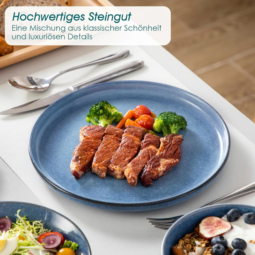 Ensemble de cuisine pour 6 personnes, vancasso ANYA Blau Teller Set Modern 24 teilig, Tafelservice mit Speiseteller, Suppenteller, Desserttellern, Schüsseln, Geschirr Set Spülmaschinen et Mikrowellenfest