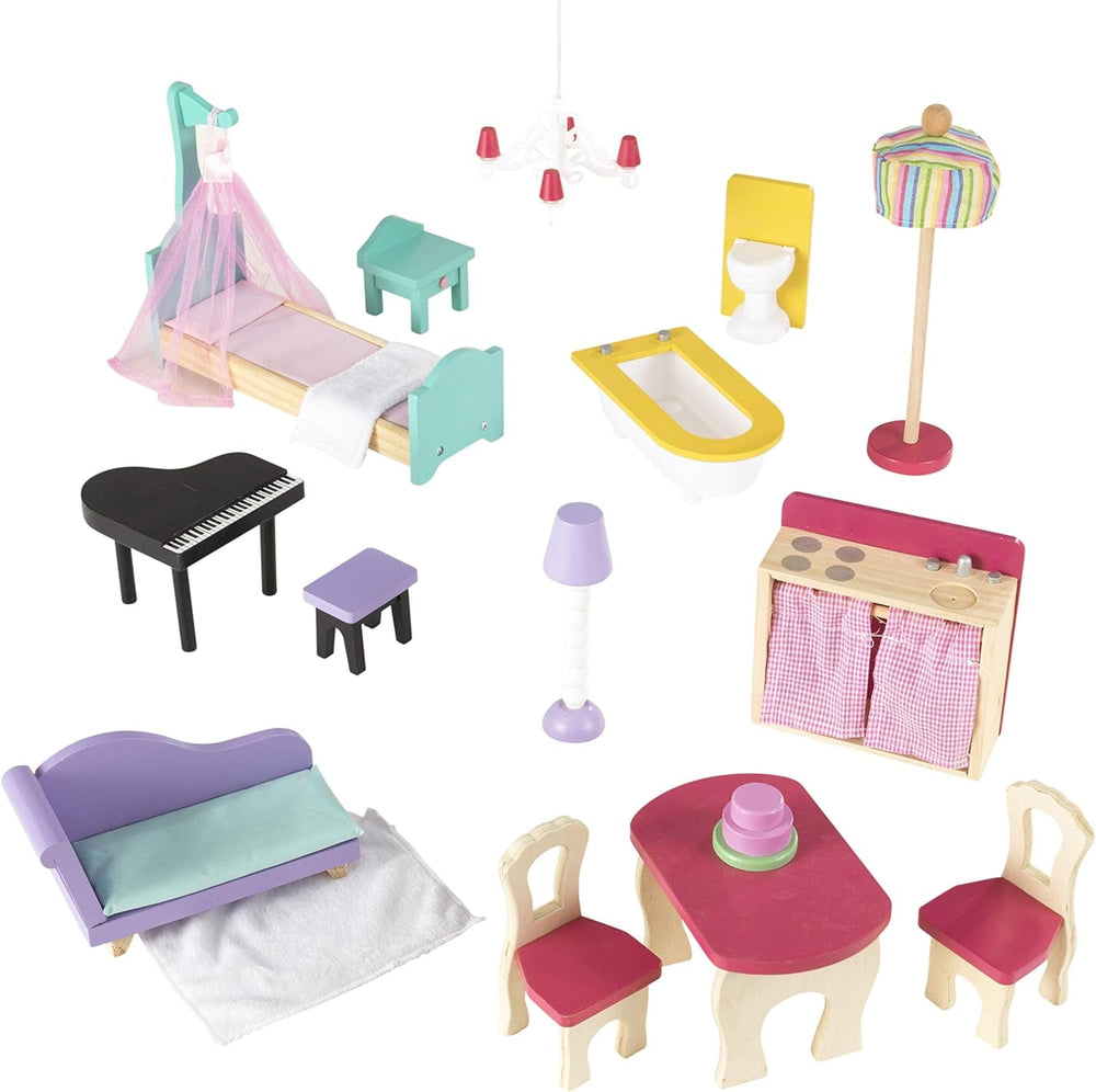 Kidkraft Annabelle Maison de poupée en bois avec meubles et accessoires Ascenseur et balcon pour poupées de 30 cm Jouet pour 3 ans 65934 Naty Shop Dollhouses