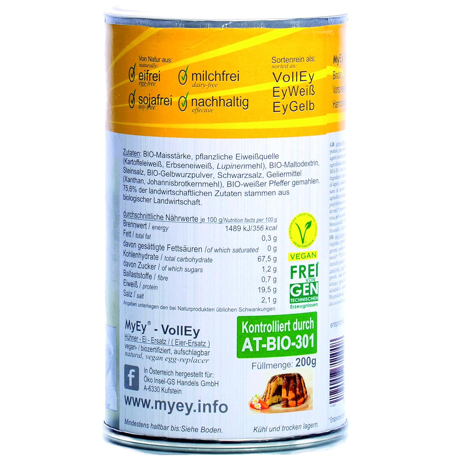 MyEy VollEy Ei Ersatz 200g - Poudre végétalienne pour la cuisine et la pâtisserie